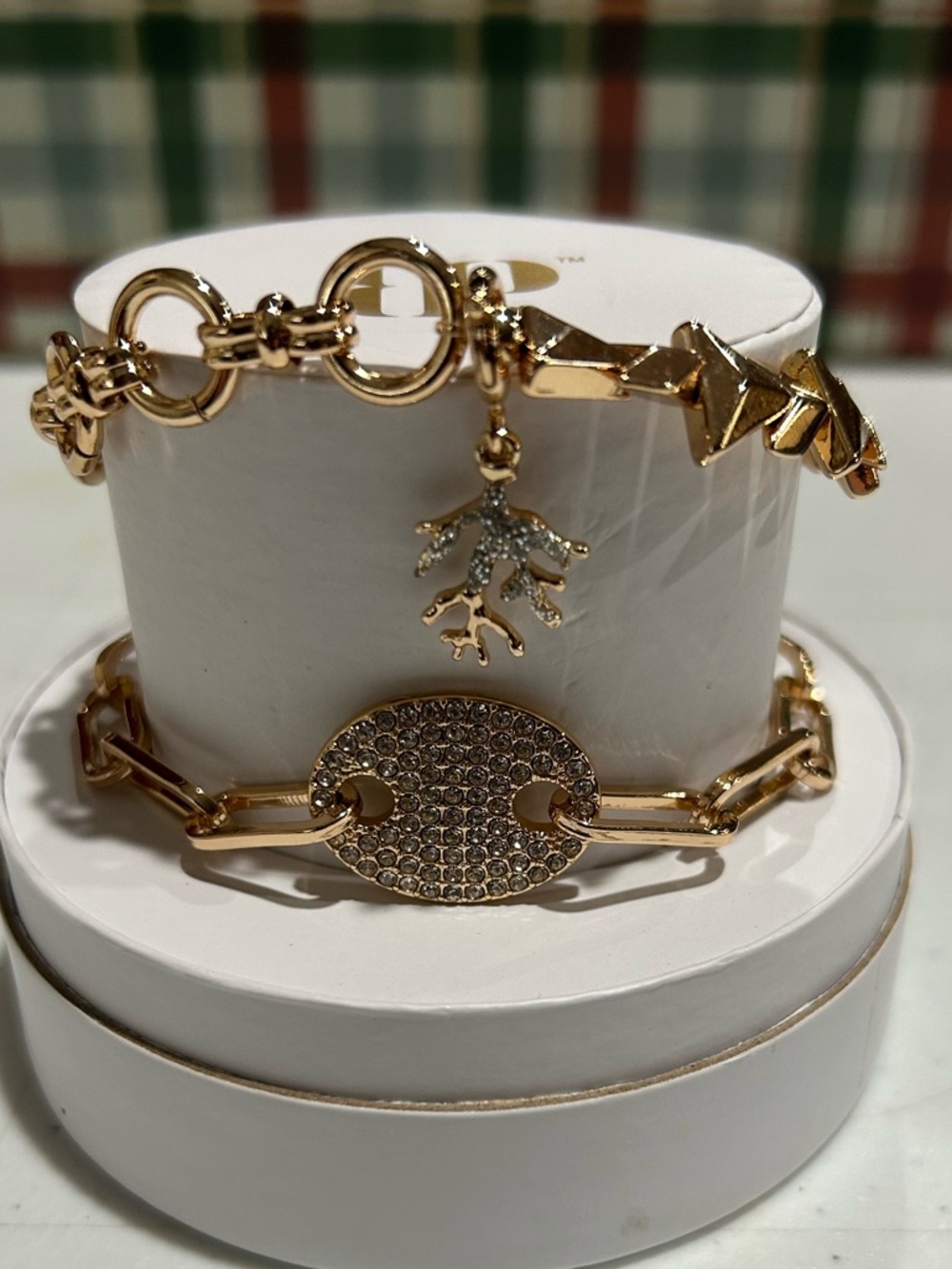 Gold Crystal Pavé Charm & Link Bracelet Set - Gold